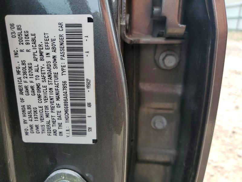 Продаж на аукціоні авто 2006 Honda Accord, vin: 1HGCM66896A047856, номер лоту: 54684916