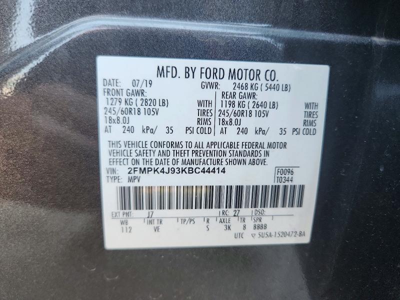 Продаж на аукціоні авто 2019 Ford Edge, vin: 2FMPK4J93KBC44414, номер лоту: 54269226