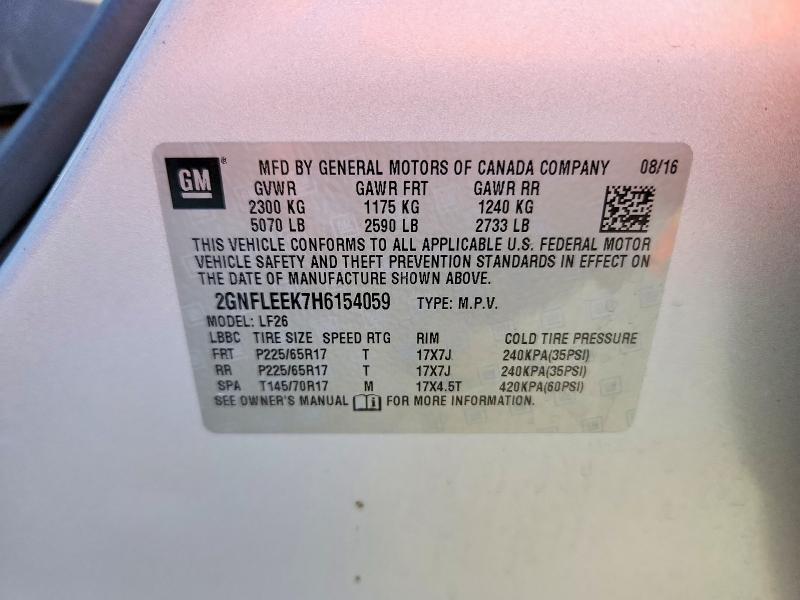 Продаж на аукціоні авто 2017 Chevrolet Equinox, vin: 2GNFLEEK7H6154059, номер лоту: 52501446