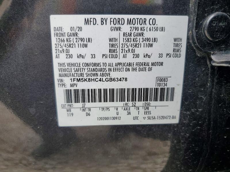 Продаж на аукціоні авто 2020 Ford Explorer, vin: 1FM5K8HC4LGB63478, номер лоту: 52934026