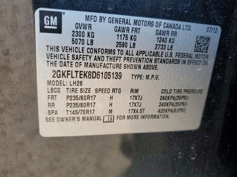 Aukcja sprzedaży 2013 Gmc Terrain, vin: 2GKFLTEK8D6105139, numer aukcji: 54117456