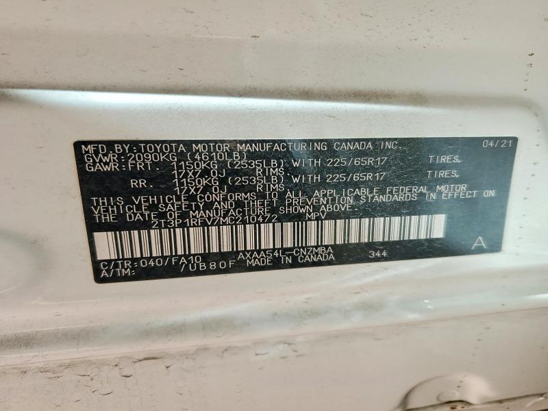 54690286 :رقم المزاد ، 2T3P1RFV7MC210472 vin ، 2021 Toyota Rav4 مزاد بيع