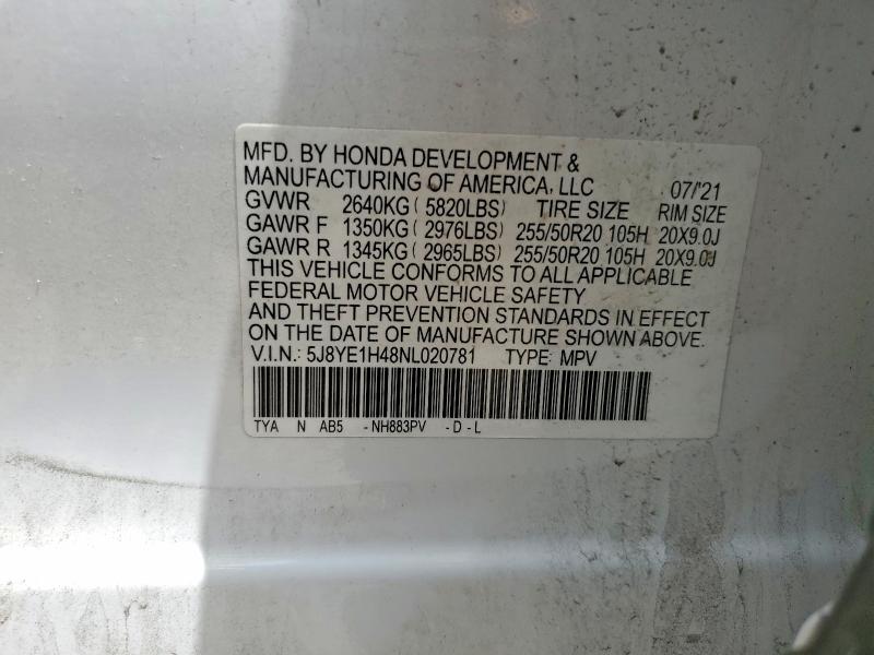 2022 Acura Mdx მანქანა იყიდება აუქციონზე, vin: 5J8YE1H48NL020781, აუქციონის ნომერი: 55129156