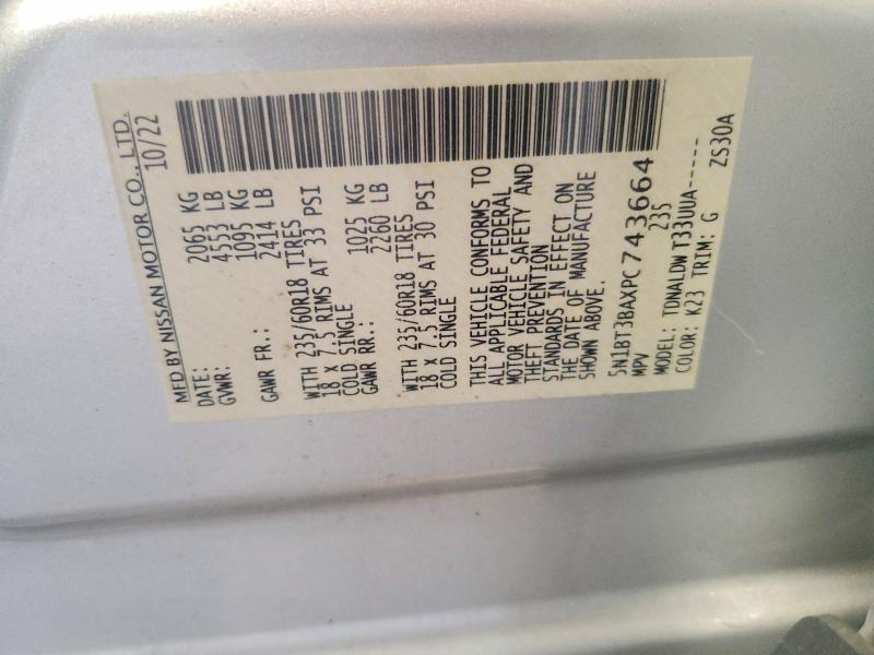 53544136 :رقم المزاد ، 5N1BT3BAXPC743664 vin ، 2023 Nissan Rogue مزاد بيع