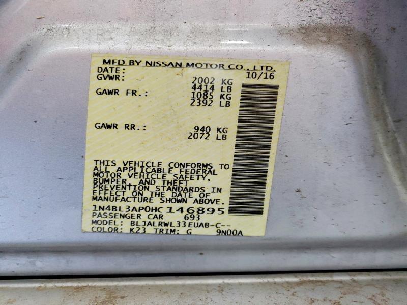 Продажа на аукционе авто 2017 Nissan Altima, vin: 1N4BL3AP0HC146895, номер лота: 52077066
