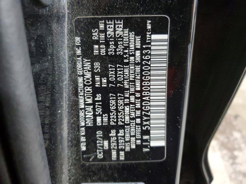 Aukcja sprzedaży 2011 Hyundai Santa Fe, vin: 5XYZGDAB0BG002631, numer aukcji: 54463166
