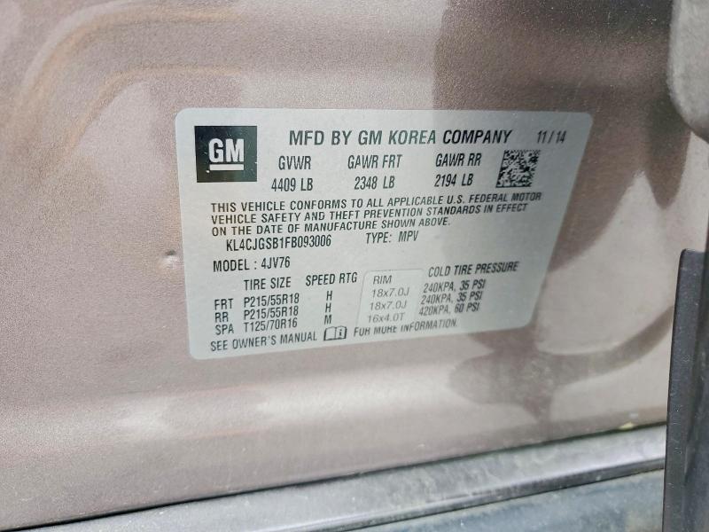 2015 Buick Encore მანქანა იყიდება აუქციონზე, vin: KL4CJGSB1FB093006, აუქციონის ნომერი: 54455436