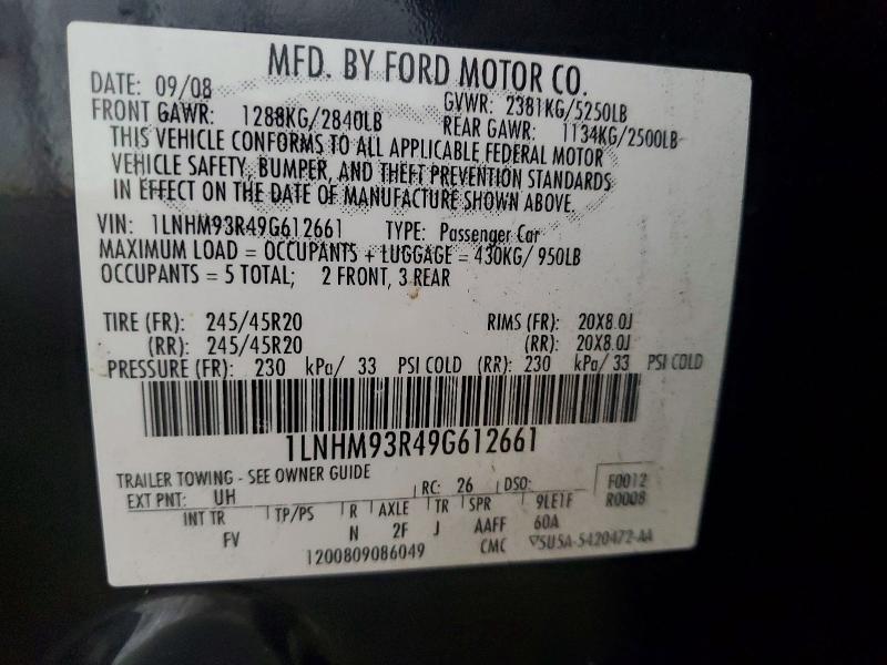 Aukcja sprzedaży 2009 Lincoln Mks, vin: 1LNHM93R49G612661, numer aukcji: 54703356