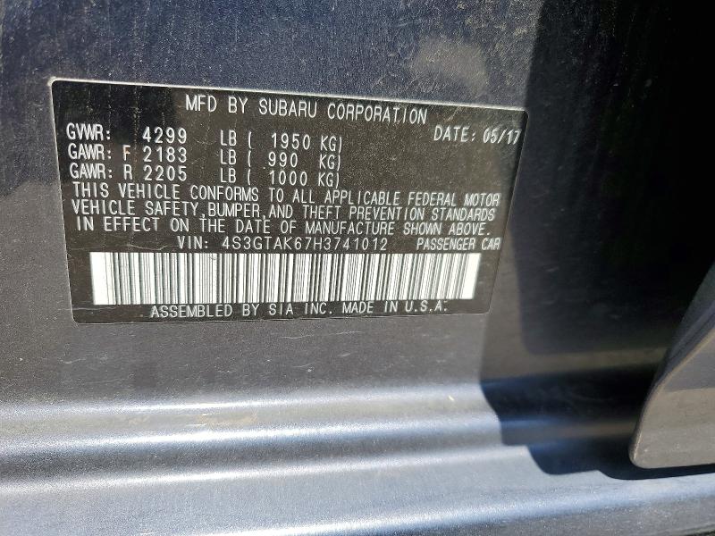 52835486 :رقم المزاد ، 4S3GTAK67H3741012 vin ، 2017 Subaru Impreza مزاد بيع