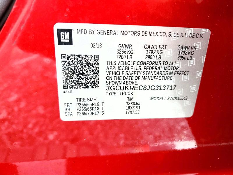 51979566 :رقم المزاد ، 3GCUKREC8JG313717 vin ، 2018 Chevrolet Silverado مزاد بيع