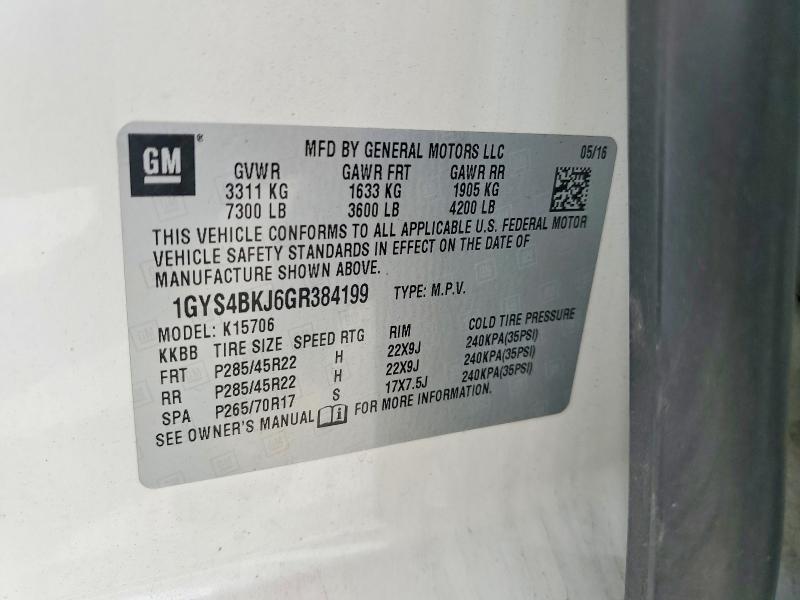 2016 Cadillac Escalade მანქანა იყიდება აუქციონზე, vin: 1GYS4BKJ6GR384199, აუქციონის ნომერი: 55013726