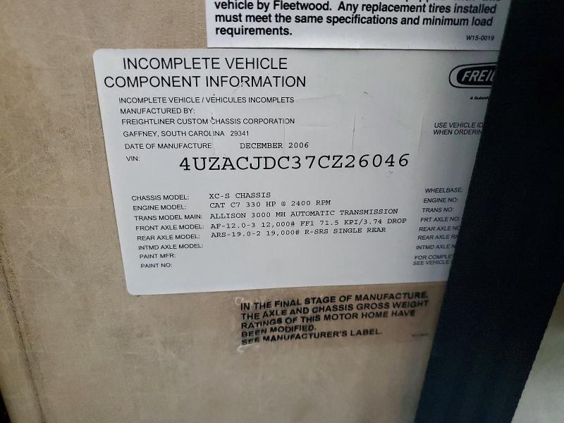 54056376 :رقم المزاد ، 4UZACJDC37CZ26046 vin ، 2007 Fleetwood Discovery مزاد بيع