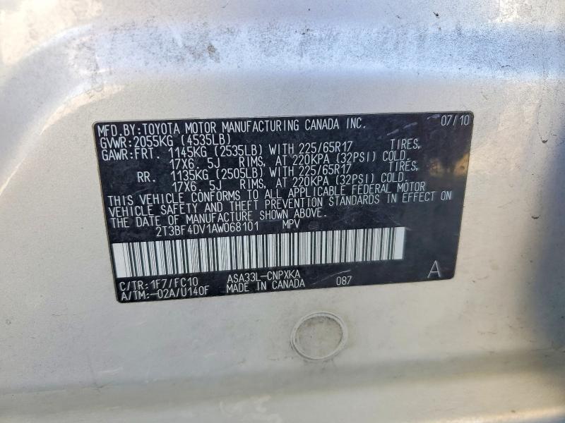 54012956 :رقم المزاد ، 2T3BF4DV1AW068101 vin ، 2010 Toyota Rav4 مزاد بيع