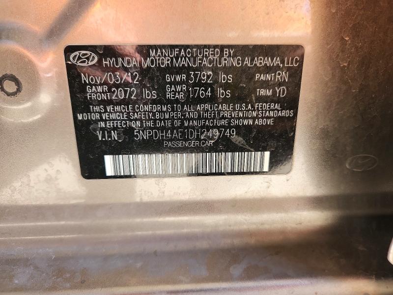 Продажа на аукционе авто 2013 Hyundai Elantra, vin: 5NPDH4AE1DH249749, номер лота: 54912426