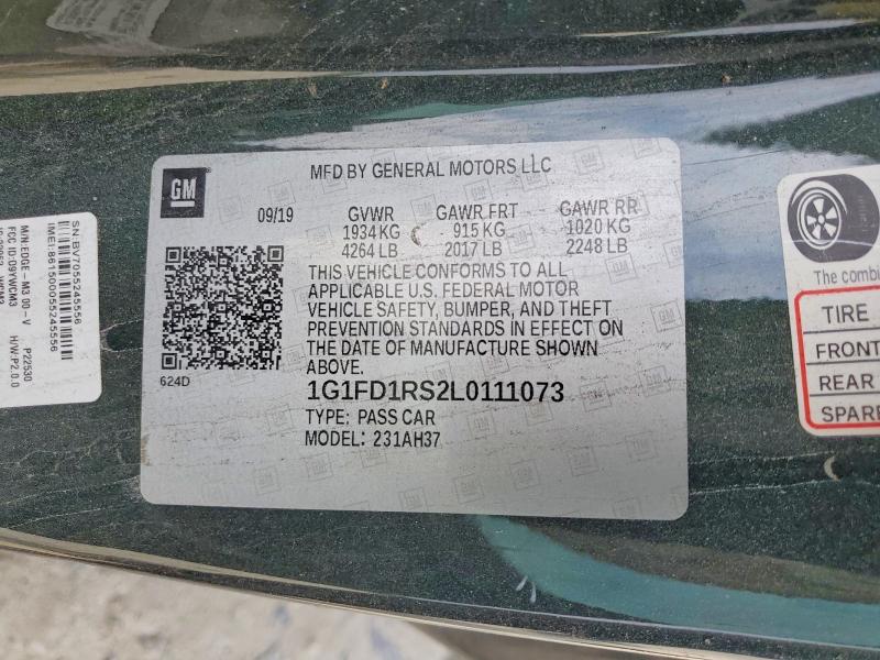 2020 Chevrolet Camaro მანქანა იყიდება აუქციონზე, vin: 1G1FD1RS2L0111073, აუქციონის ნომერი: 53043246