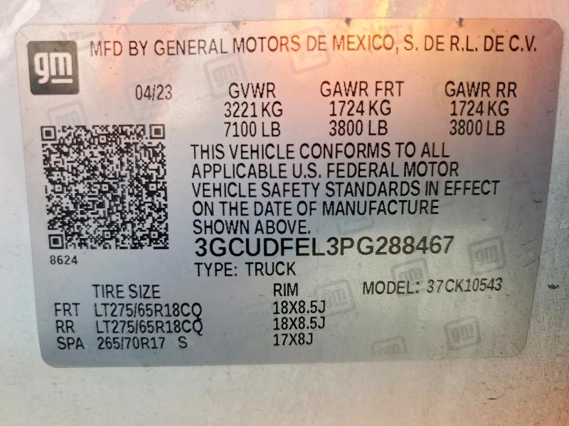 Aukcja sprzedaży 2023 Chevrolet Silverado, vin: 3GCUDFEL3PG288467, numer aukcji: 52750996