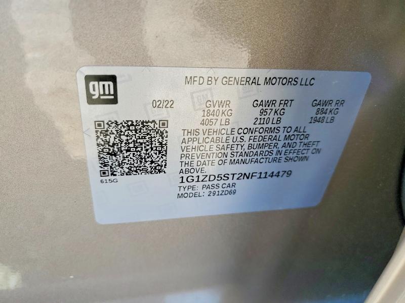 2022 Chevrolet Malibu მანქანა იყიდება აუქციონზე, vin: 1G1ZD5ST2NF114479, აუქციონის ნომერი: 53971116