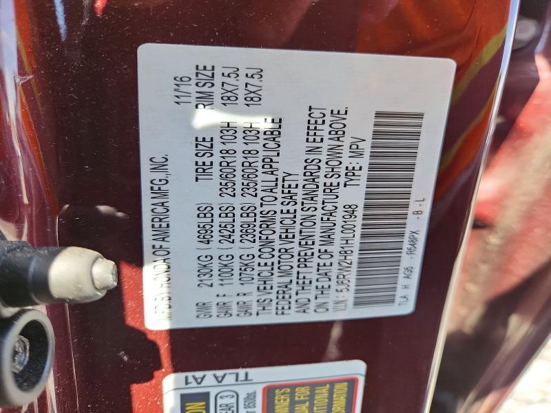 53451936 :رقم المزاد ، 5J6RW2H81HL001948 vin ، 2017 Honda Cr-v مزاد بيع