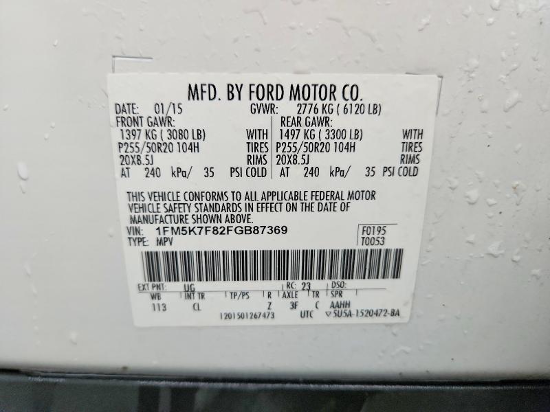 Aukcja sprzedaży 2015 Ford Explorer, vin: 1FM5K7F82FGB87369, numer aukcji: 52726686
