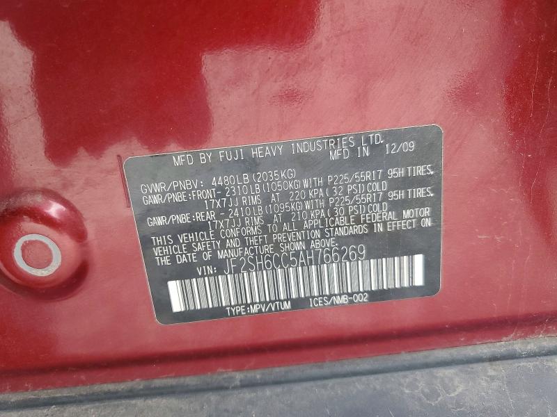Aukcja sprzedaży 2010 Subaru Forester, vin: JF2SH6CC5AH766269, numer aukcji: 54883186
