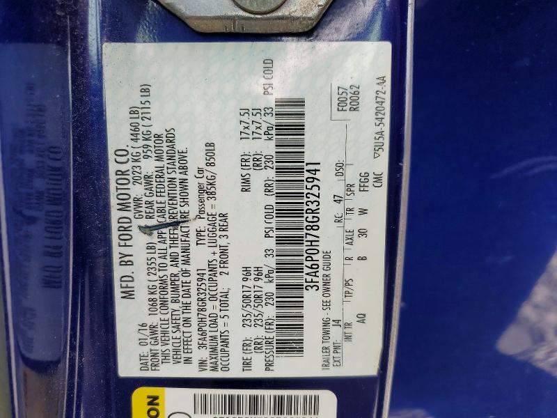 Продажа на аукционе авто 2016 Ford Fusion, vin: 3FA6P0H78GR325941, номер лота: 54599946