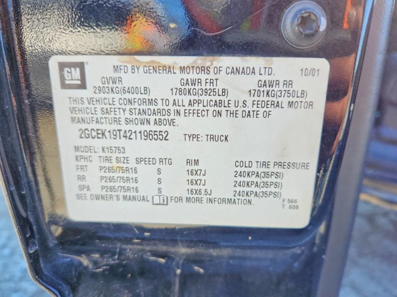 53214046 :رقم المزاد ، 2GCEK19T421196552 vin ، 2002 Chevrolet Silverado مزاد بيع
