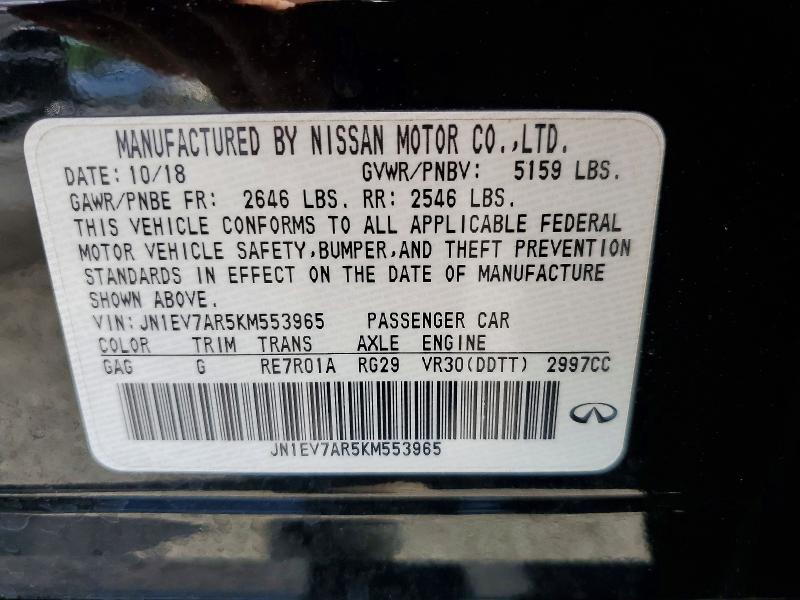 55129126 :رقم المزاد ، JN1EV7AR5KM553965 vin ، 2019 Infiniti Q50 مزاد بيع