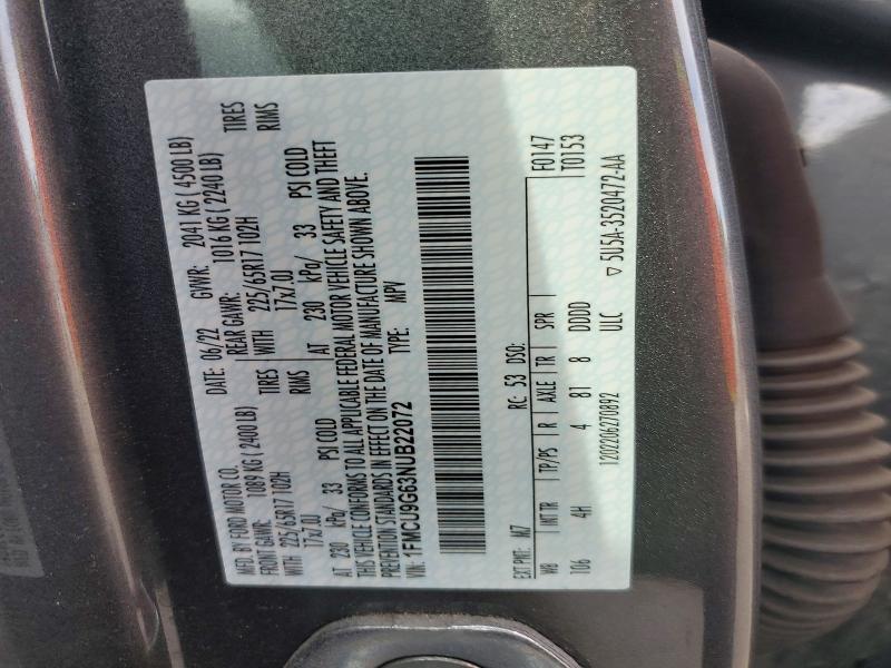 Aukcja sprzedaży 2022 Ford Escape, vin: 1FMCU9G63NUB22072, numer aukcji: 51818516