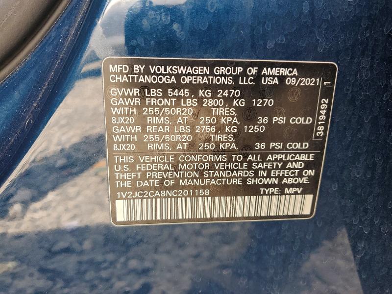 Aukcja sprzedaży 2022 Volkswagen Atlas Cross Sport, vin: 1V2JC2CA8NC201158, numer aukcji: 52101466