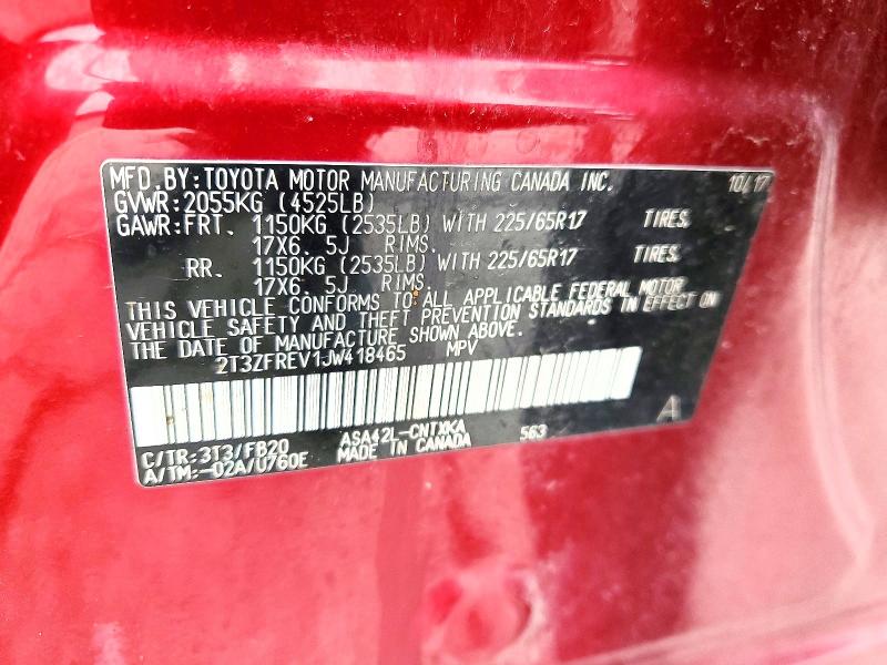 53786266 :رقم المزاد ، 2T3ZFREV1JW418465 vin ، 2018 Toyota Rav4 مزاد بيع