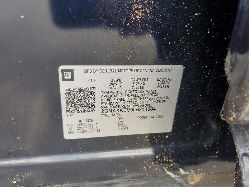 Aukcja sprzedaży 2020 Chevrolet Equinox, vin: 2GNAXKEV9L6214584, numer aukcji: 55422606