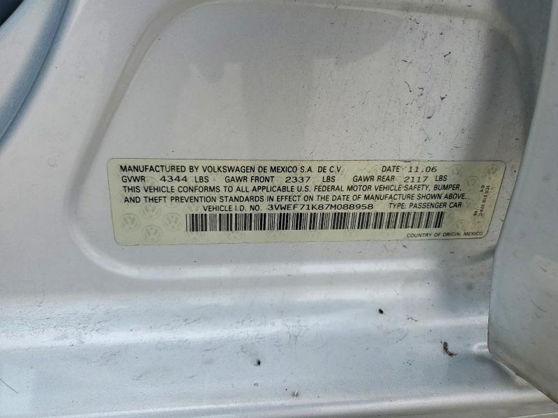 Aukcja sprzedaży 2007 Volkswagen Jetta, vin: 3VWEF71K87M088958, numer aukcji: 53741266