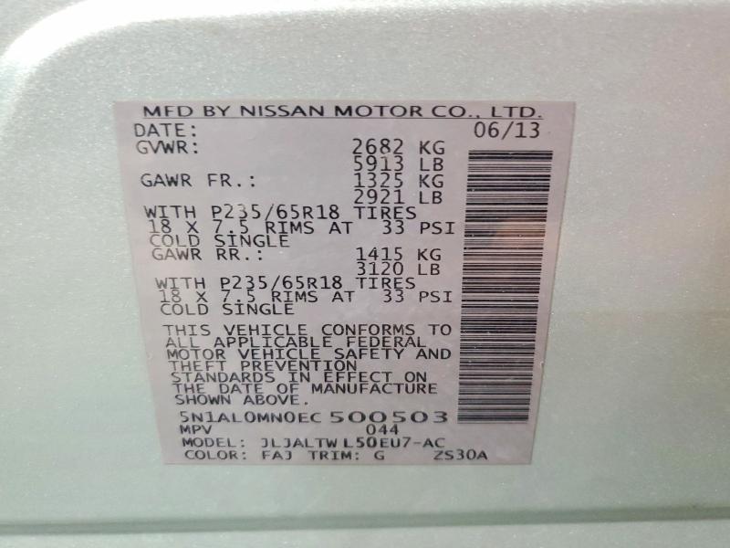 52899176 :رقم المزاد ، 5N1AL0MN0EC500503 vin ، 2014 Infiniti Qx60 مزاد بيع