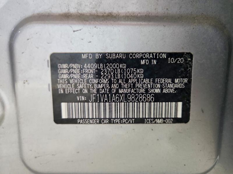 Aukcja sprzedaży 2020 Subaru Wrx, vin: JF1VA1A6XL9828686, numer aukcji: 55075576