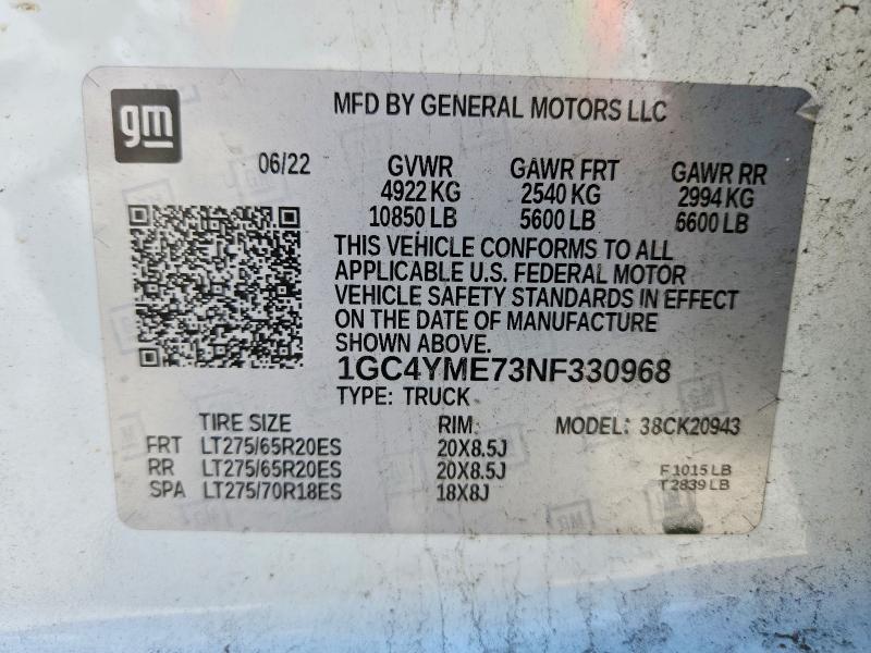 Aukcja sprzedaży 2022 Chevrolet Silverado, vin: 1GC4YME73NF330968, numer aukcji: 52036776