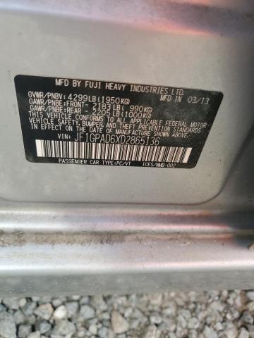 52480466 :رقم المزاد ، JF1GPAD6XD2865136 vin ، 2013 Subaru Impreza مزاد بيع