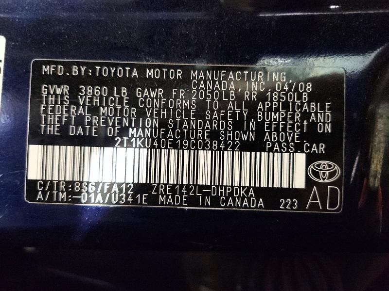Aukcja sprzedaży 2009 Toyota Matrix, vin: 2T1KU40E19C038422, numer aukcji: 51918286