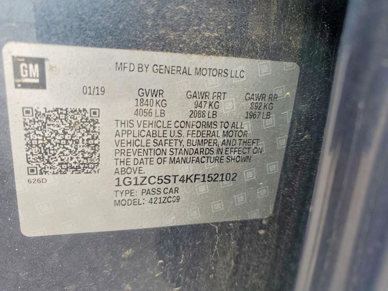 Aukcja sprzedaży 2019 Chevrolet Malibu, vin: 1G1ZC5ST4KF152102, numer aukcji: 54870776