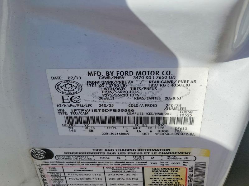 2013 Ford F150 მანქანა იყიდება აუქციონზე, vin: 1FTFW1ET5DFB55566, აუქციონის ნომერი: 52303636