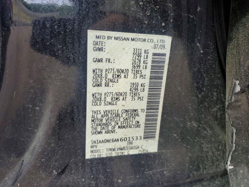 53802746 :رقم المزاد ، 5N1AA0NE6AN601533 vin ، 2010 Nissan Armada مزاد بيع