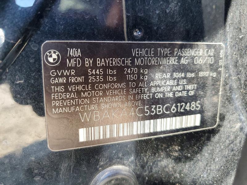 Продаж на аукціоні авто 2011 Bmw 740, vin: WBAKA4C53BC612485, номер лоту: 50315816