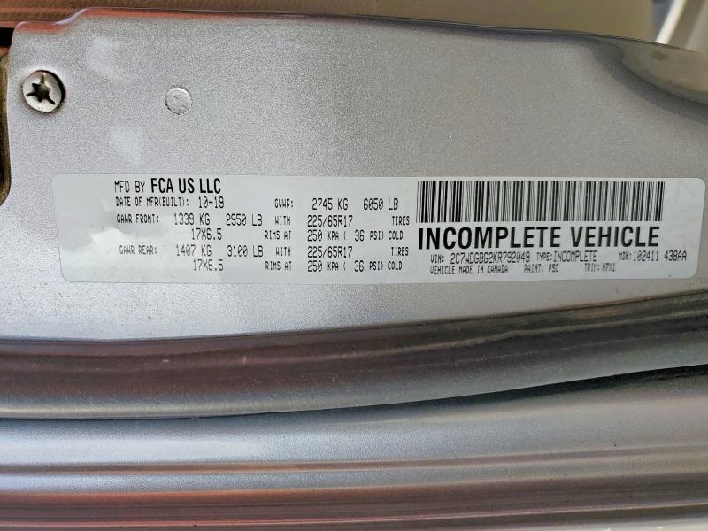 53838216 :رقم المزاد ، 2C7WDGBG2KR792049 vin ، 2019 Dodge Grand Caravan مزاد بيع
