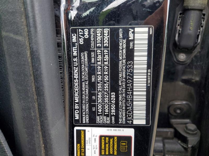 55101296 :رقم المزاد ، 4JGDA5HB4HA977533 vin ، 2017 Mercedes-benz Gle مزاد بيع