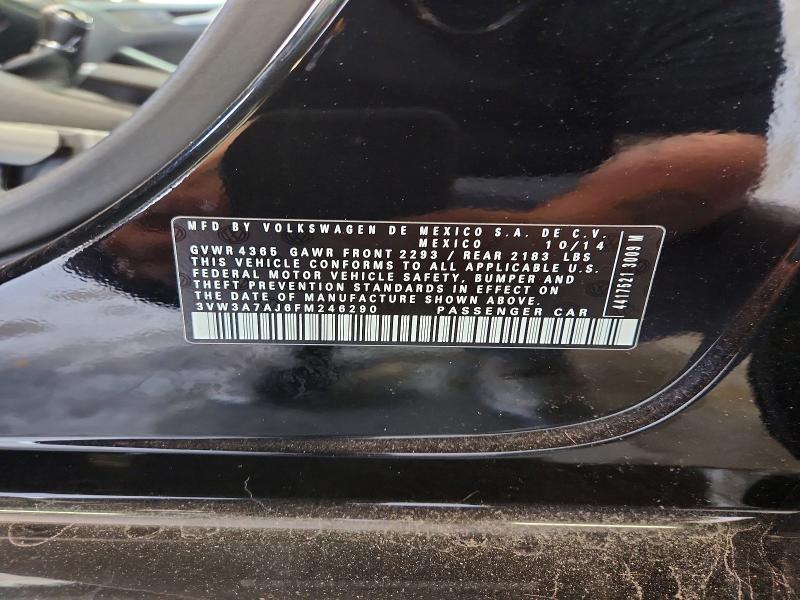 53990226 :رقم المزاد ، 3VW3A7AJ6FM246290 vin ، 2015 Volkswagen Jetta مزاد بيع