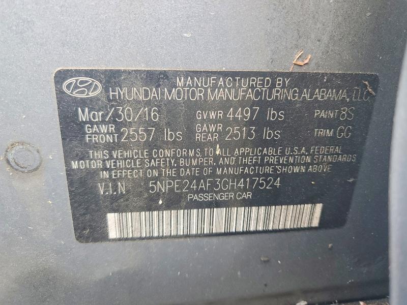 2016 Hyundai Sonata მანქანა იყიდება აუქციონზე, vin: 5NPE24AF3GH417524, აუქციონის ნომერი: 54852266