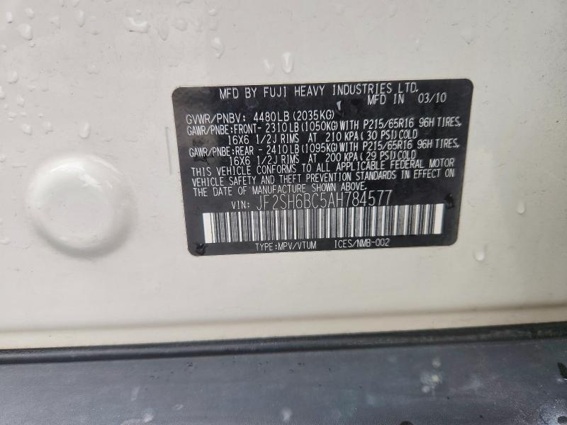 Продаж на аукціоні авто 2010 Subaru Forester, vin: JF2SH6BC5AH784577, номер лоту: 53081266