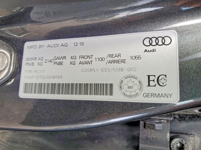 52318406 :رقم المزاد ، WAUF1GFF5LA048469 vin ، 2020 Audi S3 مزاد بيع