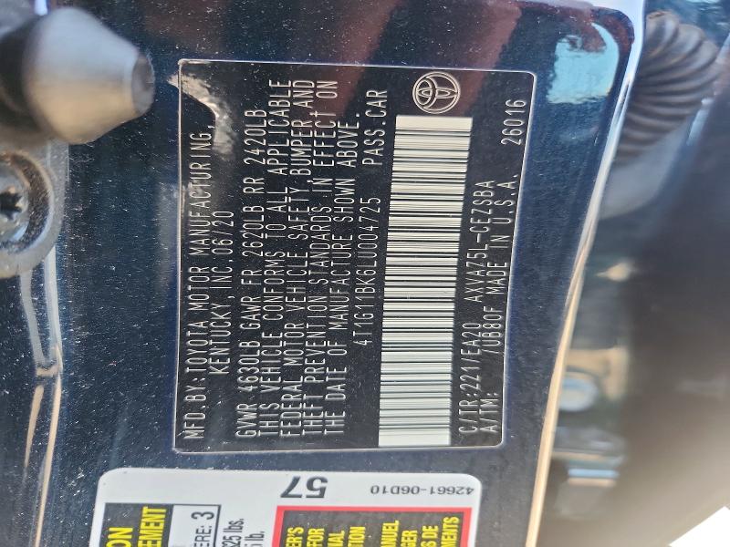 Aukcja sprzedaży 2020 Toyota Camry, vin: 4T1G11BK6LU004725, numer aukcji: 51814106