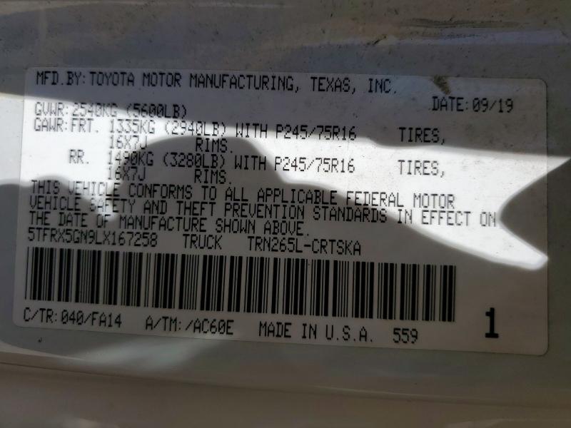 2020 Toyota Tacoma მანქანა იყიდება აუქციონზე, vin: 5TFRX5GN9LX167258, აუქციონის ნომერი: 54557906