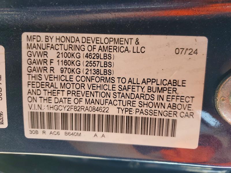 Продаж на аукціоні авто 2024 Honda Accord, vin: 1HGCY2F82RA084622, номер лоту: 55088576